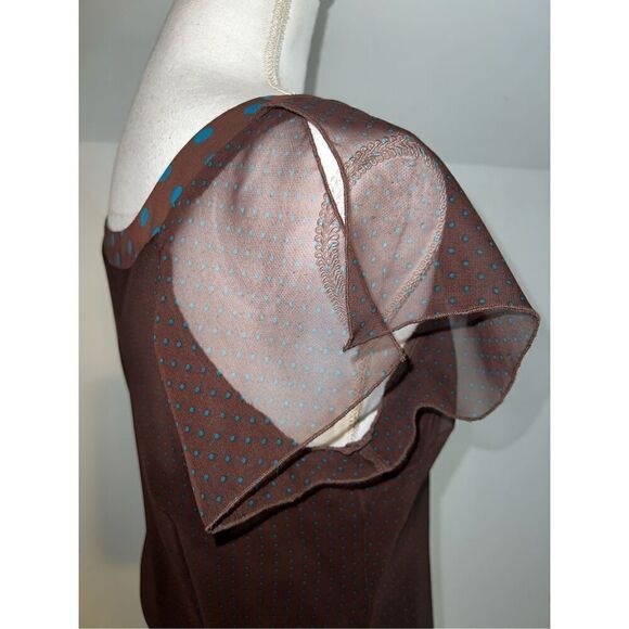 Y2K Brown & Teal Drop Waist Maxi-Midi Chiffon Dress 12 - Picture 9 of 10